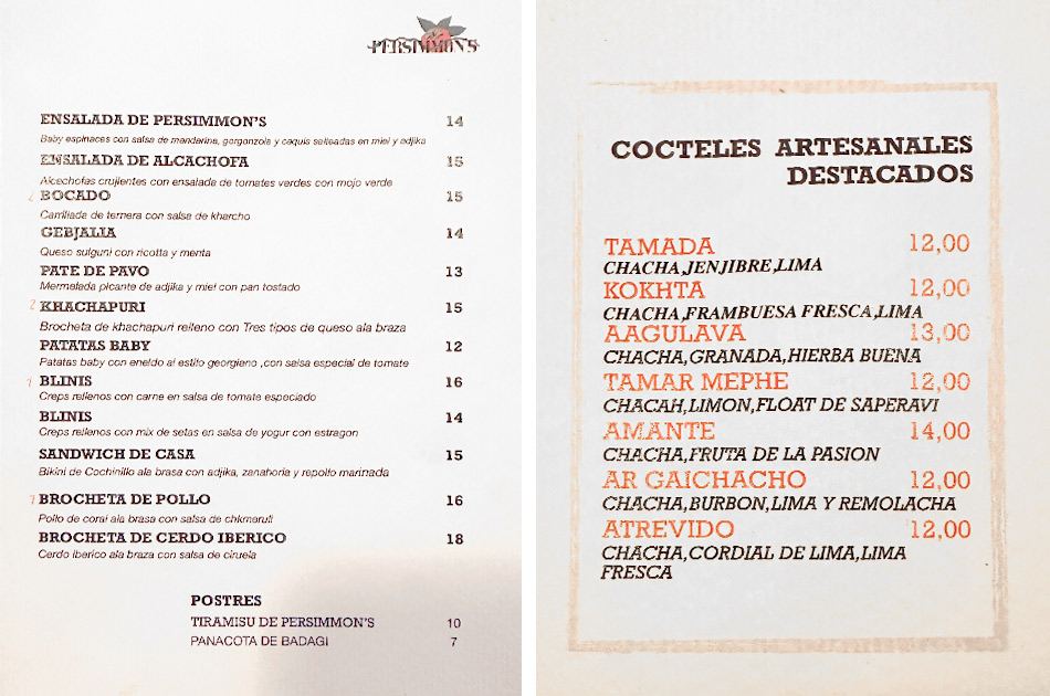 Persimmons Madrid carta Persimmons Madrid carta