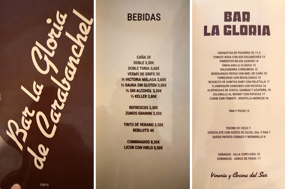 Bar La Gloria Carabanchel carta
