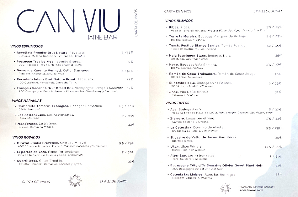 Can Viu bar Madrid carta