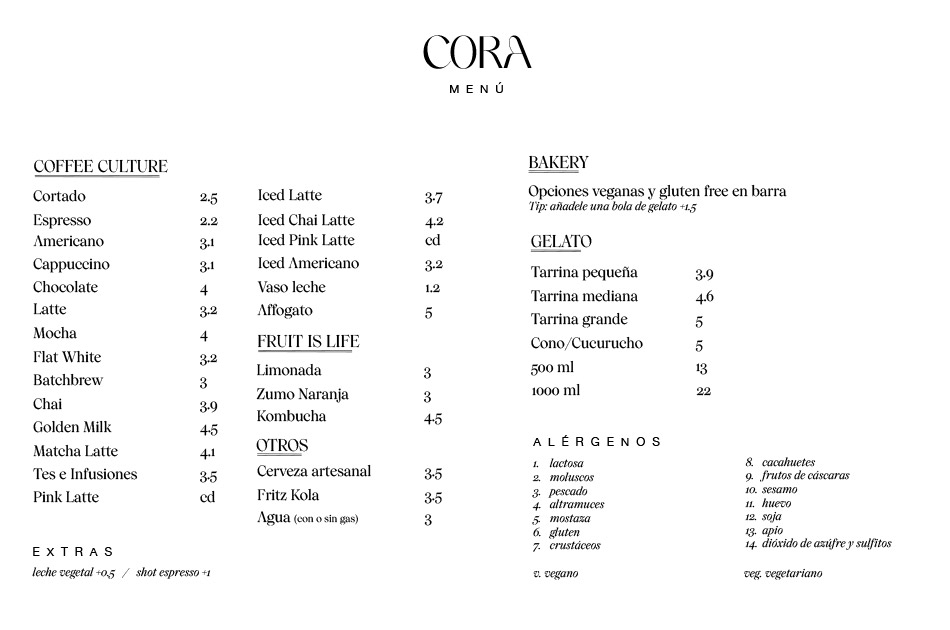 Heladeria Cora carta