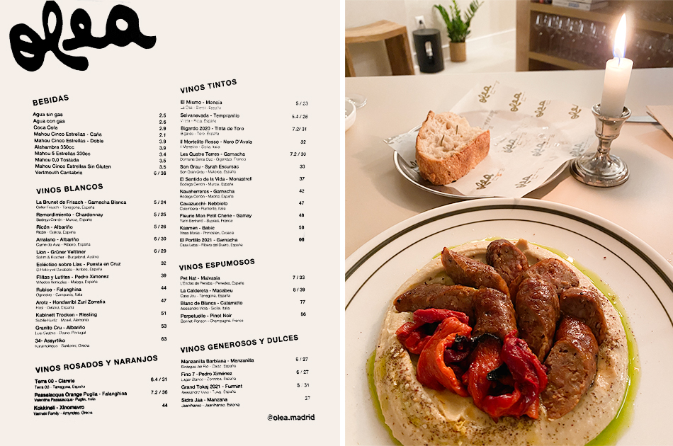 Restaurante Olea Madrid carta 