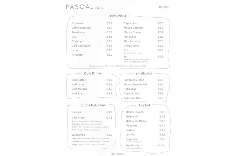 Pascal Café Madrid carta Pascal Café Madrid carta