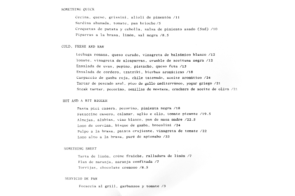 Restaurante Norah Madrid carta Restaurante Norah Madrid carta
