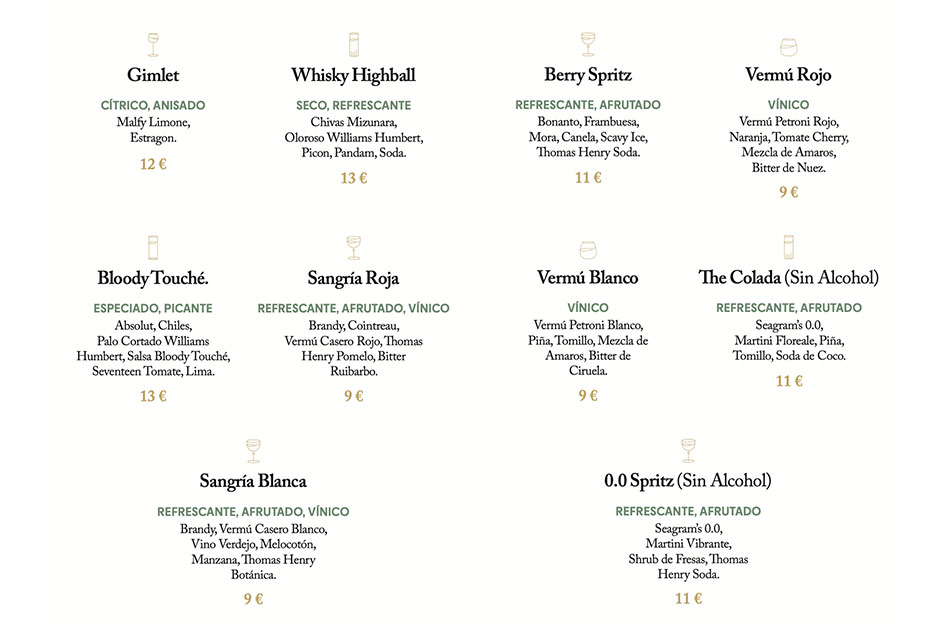 Coctelería Touché Madrid carta Coctelería Touché Madrid carta