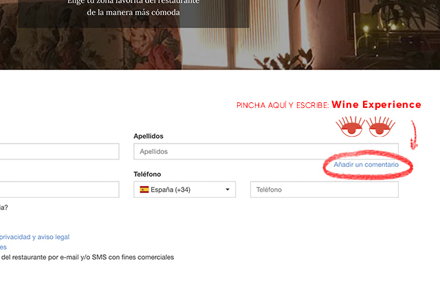 Instrucciones para reservar Wine Experience Instrucciones para reservar Wine Experience