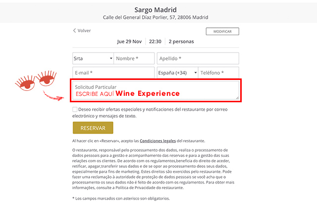 Instrucciones para reservar Wine Experience Instrucciones para reservar Wine Experience